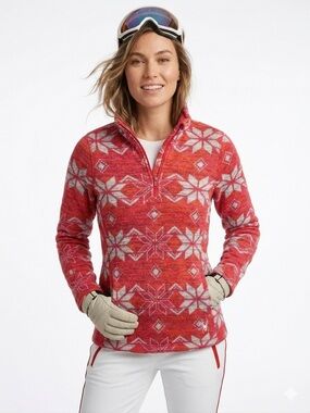 SPYDER Women’s Alpine Chic Fair Isle 1/4 Zip Fleece Pullover Sweater Sz 8 - 583